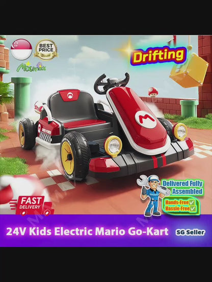 🎉NEW🎉24V Kids Electric Mario Drfiting Retractable-Length Go-Kart With Remote Control➕Music➕LED Lighting★