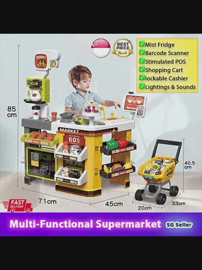 Multi-functional Supermarket + Shopping Cart Playset