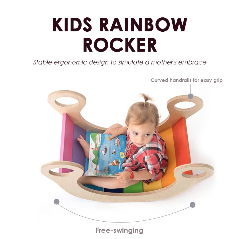 Kids Wooden Rainbow Waldorf Rocker