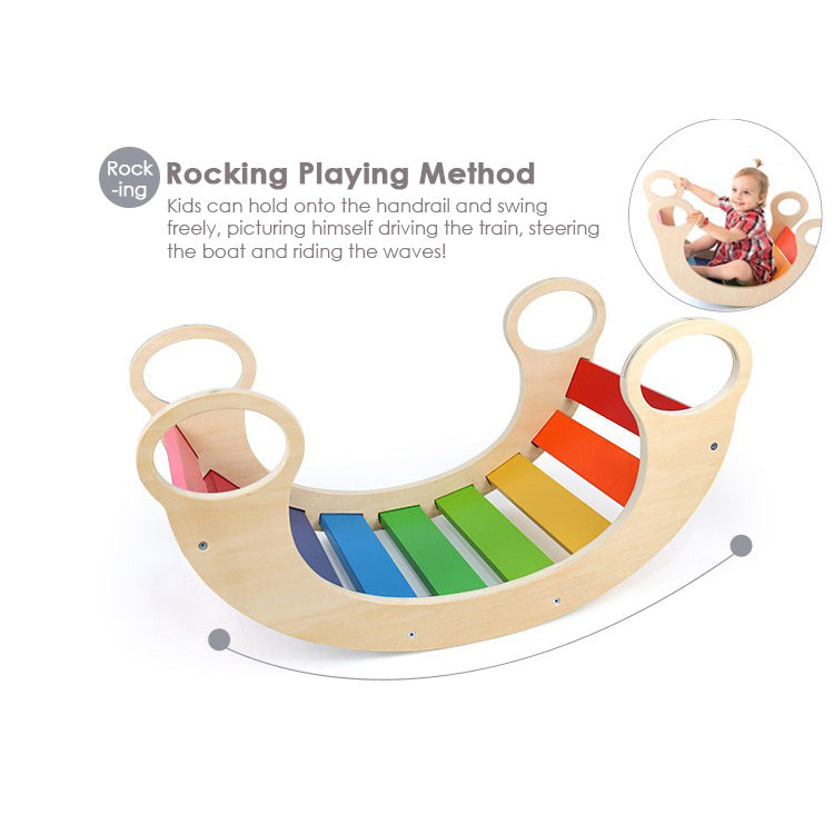 Kids Wooden Rainbow Waldorf Rocker