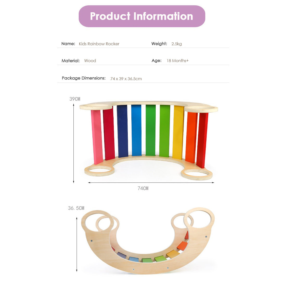 Kids Wooden Rainbow Waldorf Rocker