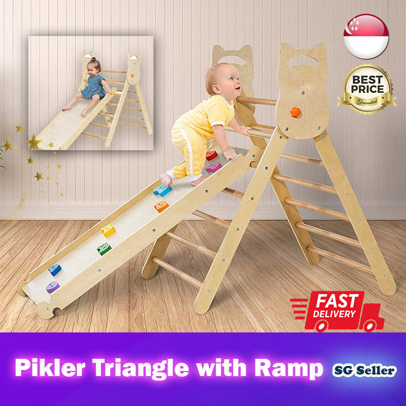 Montessori Rainbow Foldable Climbing Pikler Triangle with Ramp