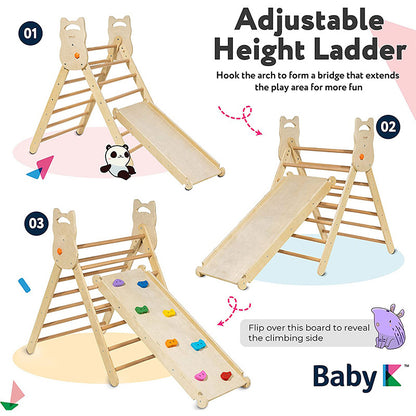 Montessori Rainbow Foldable Climbing Pikler Triangle with Ramp