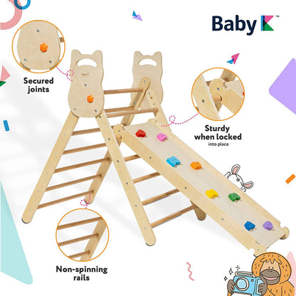 Montessori Rainbow Foldable Climbing Pikler Triangle with Ramp