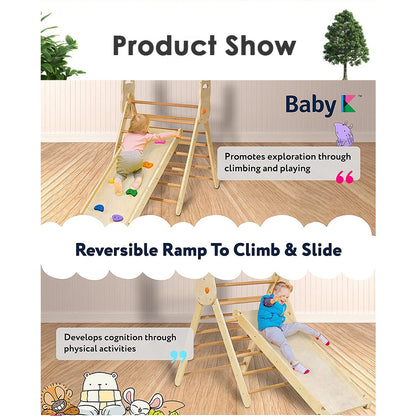 Montessori Rainbow Foldable Climbing Pikler Triangle with Ramp