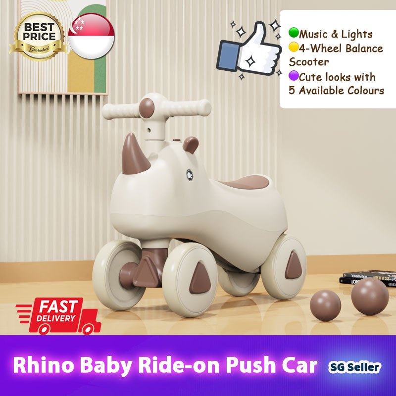 Rhino Baby 4-Wheel Ride On Push Car Toy with Music & Lights