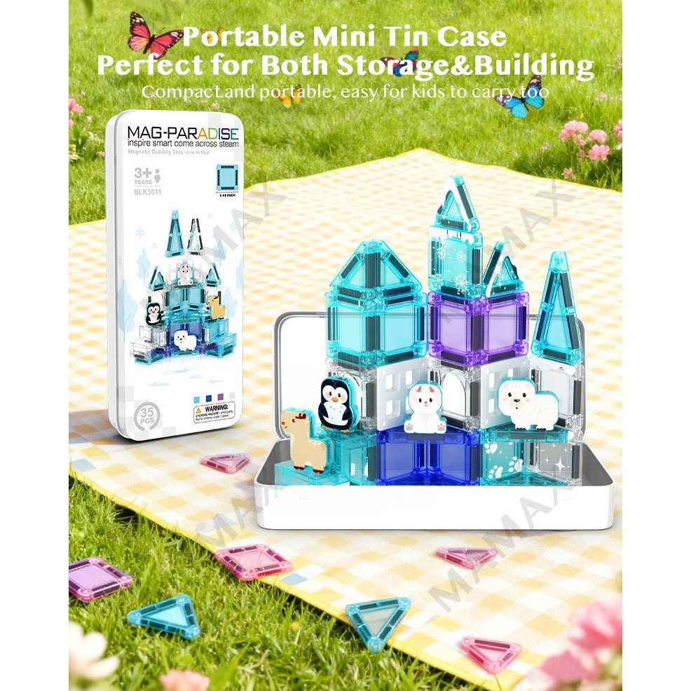 Themed Mini Magnetic Tiles Set 32/35Pcs★Portable Tin Box✅