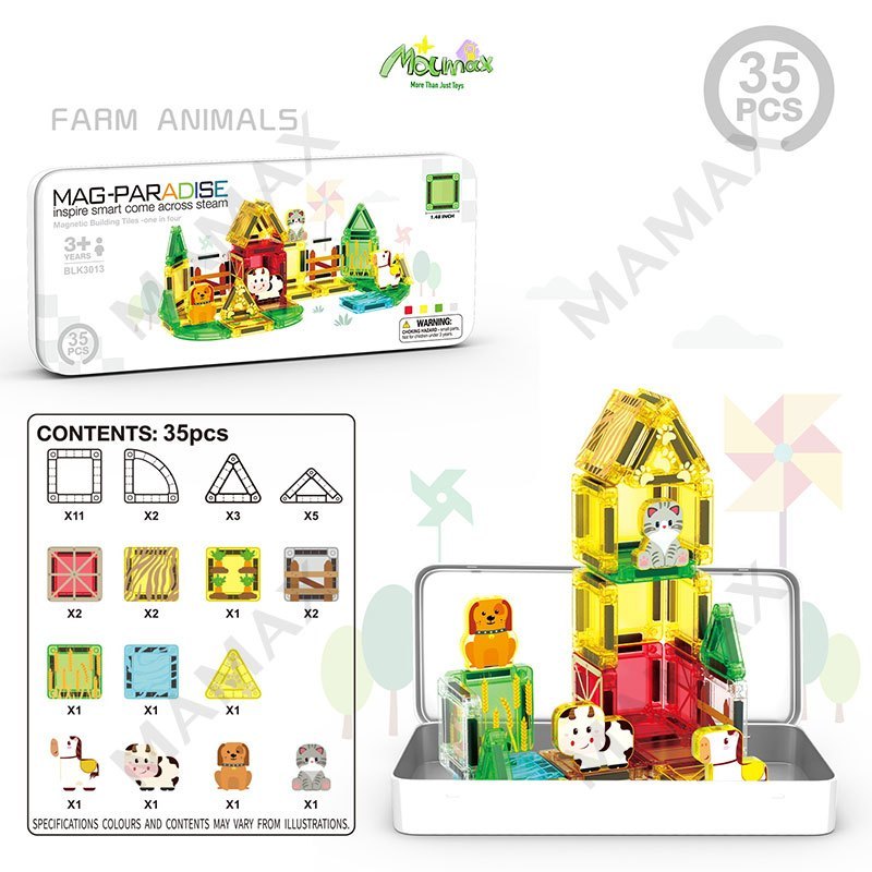 Themed Mini Magnetic Tiles Set 32/35Pcs★Portable Tin Box✅