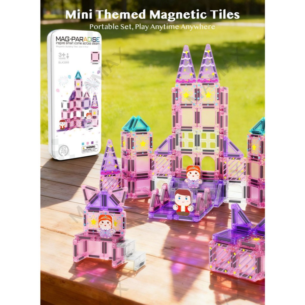 Themed Mini Magnetic Tiles Set 32/35Pcs★Portable Tin Box✅